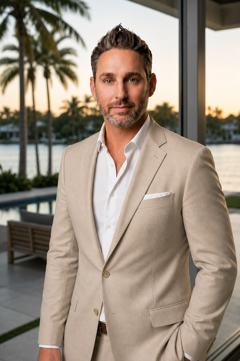 Vinny Hogan, Hogan Luxury Group broker, on a Fort Lauderdale waterfront terrace