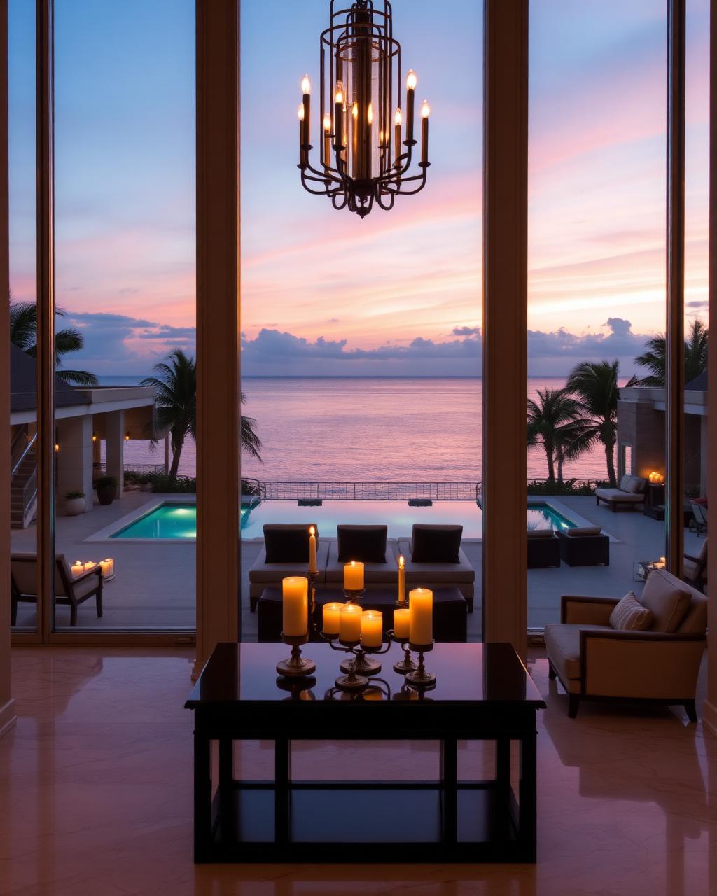 Elegant South Florida home interior at dusk